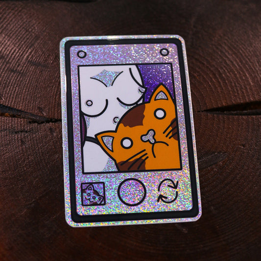 Selfie, puhelin, kissa, söpö, glitter, tarra
