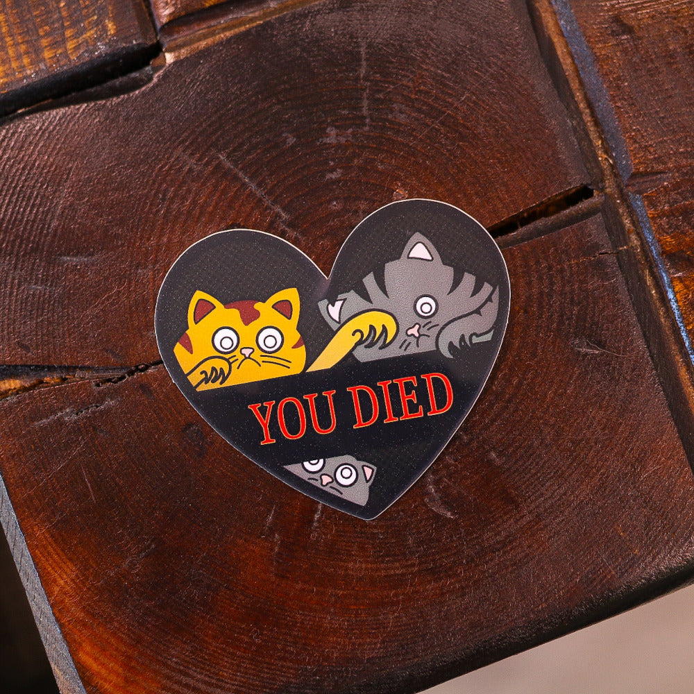 You died, kissa, sydän, söpö, tarra