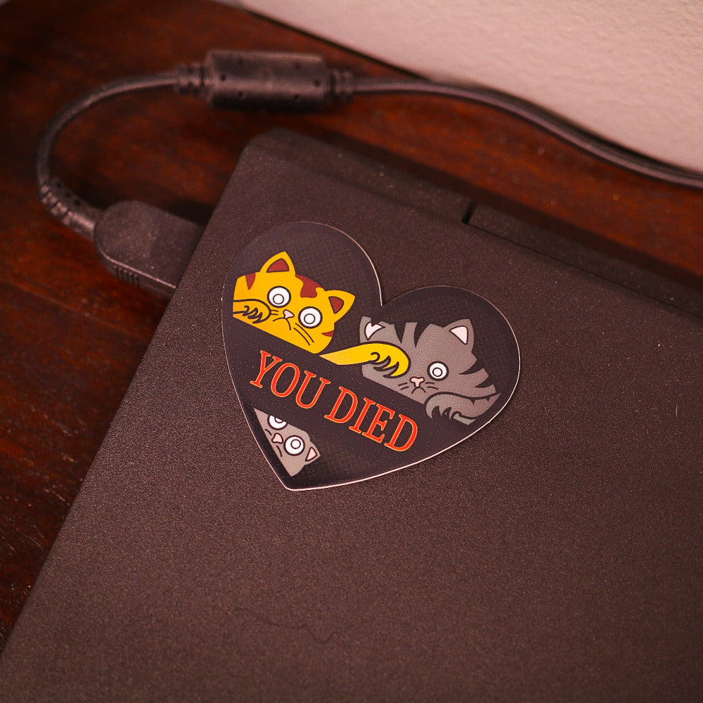 You died, kissa, sydän, söpö, tarra